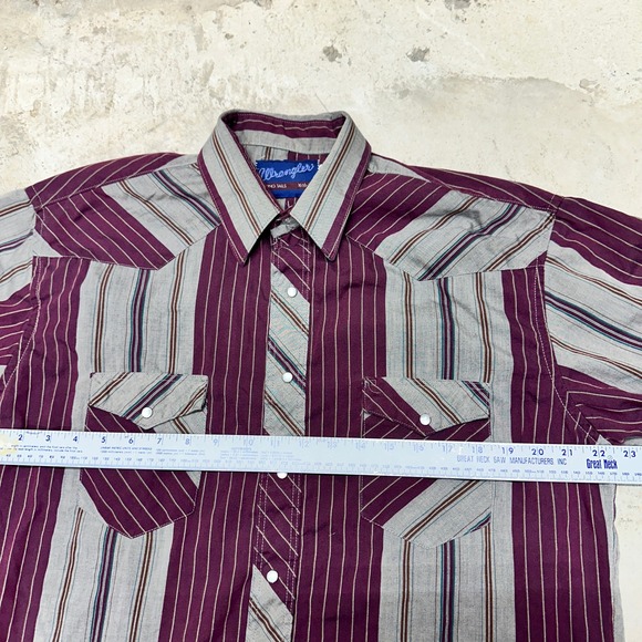 Wrangler Mens 16 1/2-33 Long Tails Western Striped Shirt Cowboy Rodeo - Picture 3 of 7